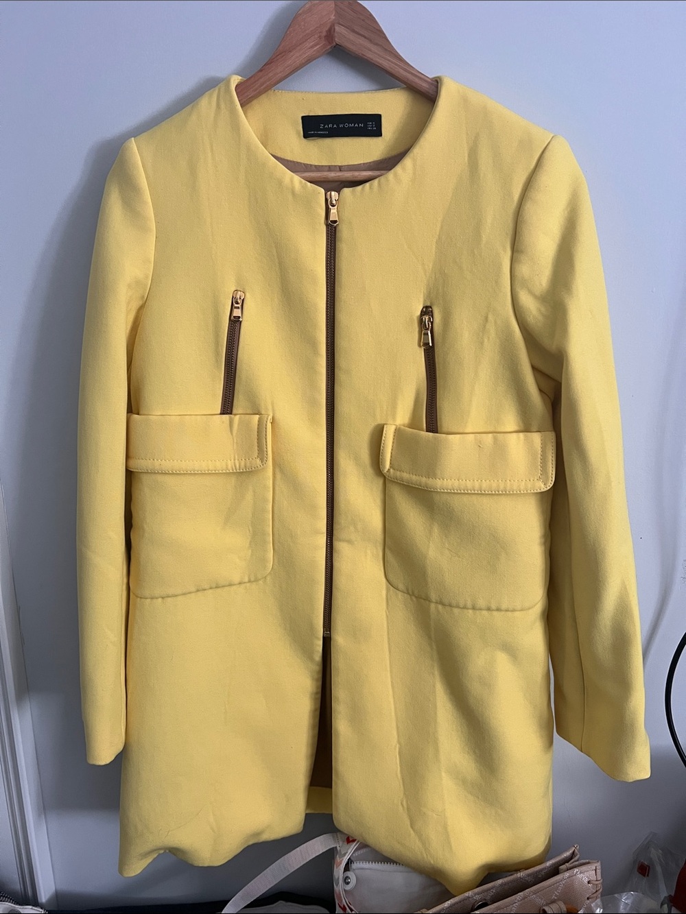 Zara Yellow Round-Neck Zip Front Blazer
